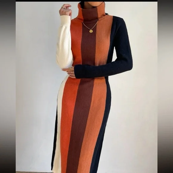 NWOT Privé Color Block Turtleneck Sweater Dress - Picture 4 of 6